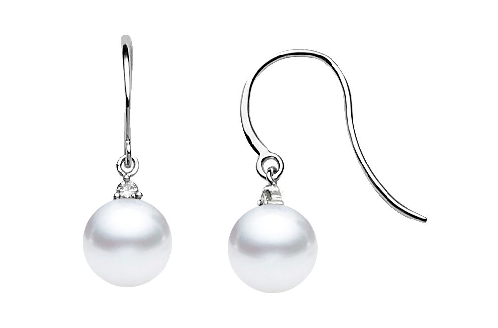 14K White Gold AAAA Quality Japanese Akoya Cultured Pearl & Diamond Dangle Earrings for Women | PremiumPearl Jewelry | Perfect for Weddings, Parties & Special Occasions