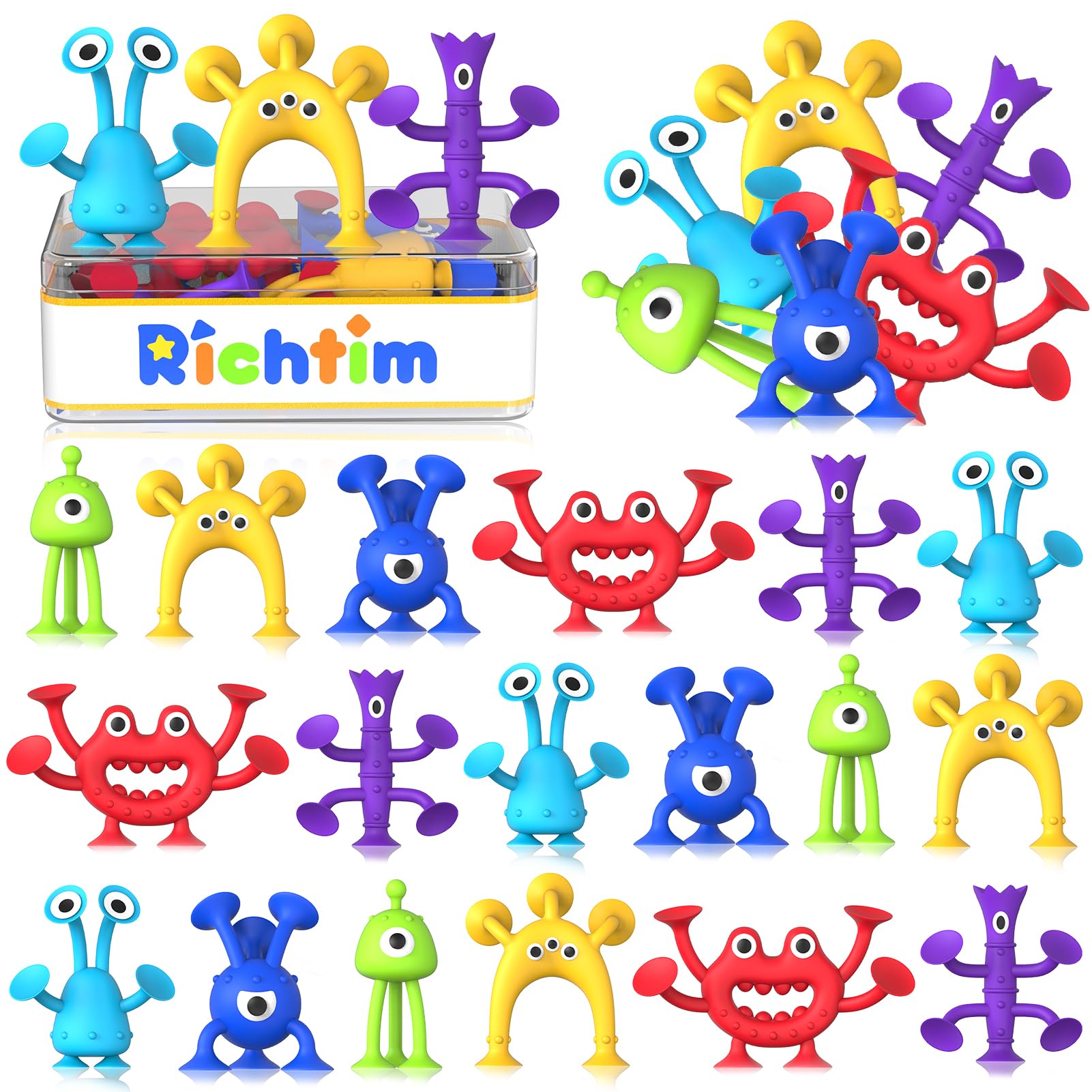 24 Pcs Kids Sensory Suction Bath Toys - No Hole, Strong Suction Fidget Toys for Windows, Travel & Airplane - Fun Bath Time & Stress Relief for Boys & Girls