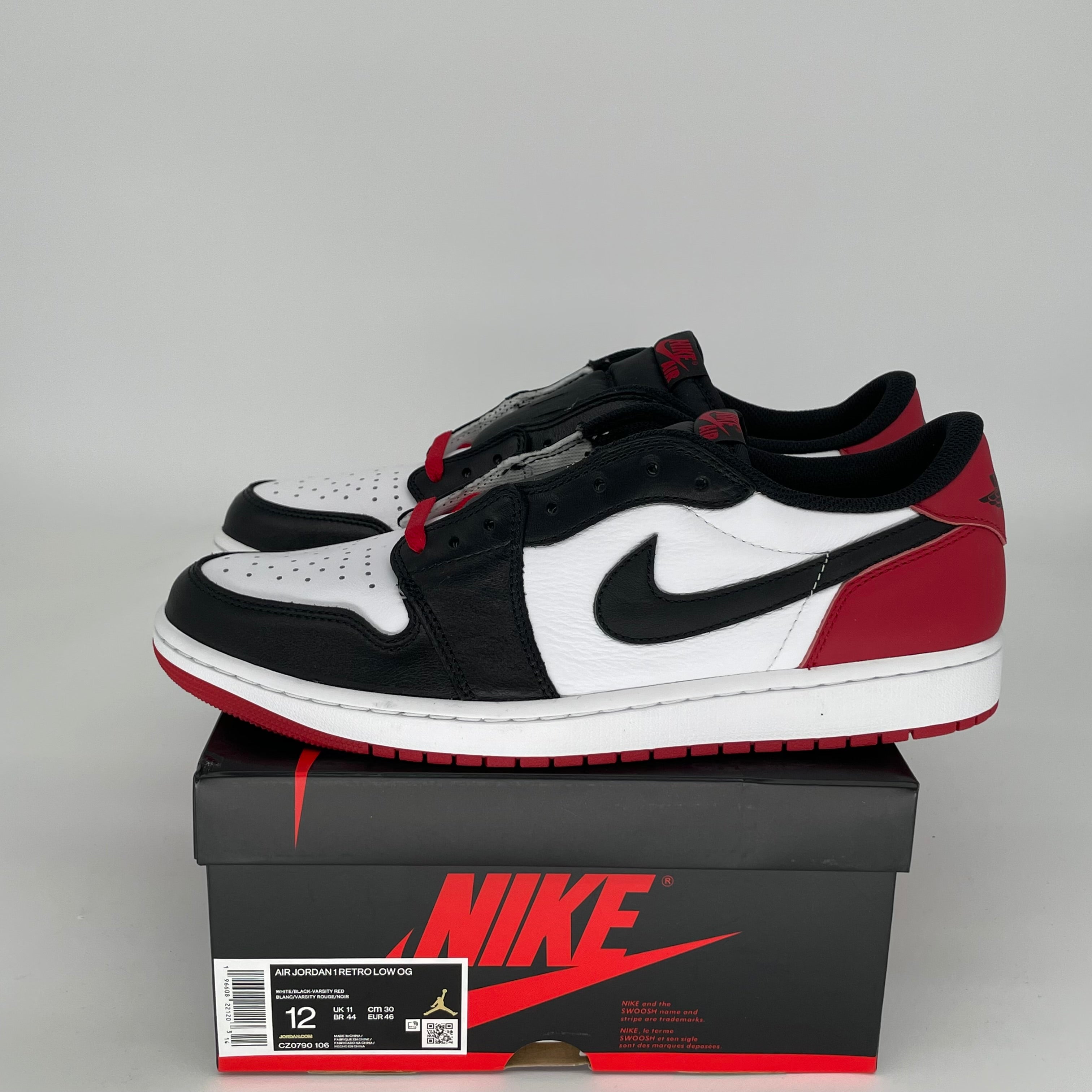 AIR JORDAN 1 LOW Black Toe Men's Basketball Shoes - Size 12 (CZ0790-106) | Retro Style Sneakers for Casual Wear, Street Fashion & Sports