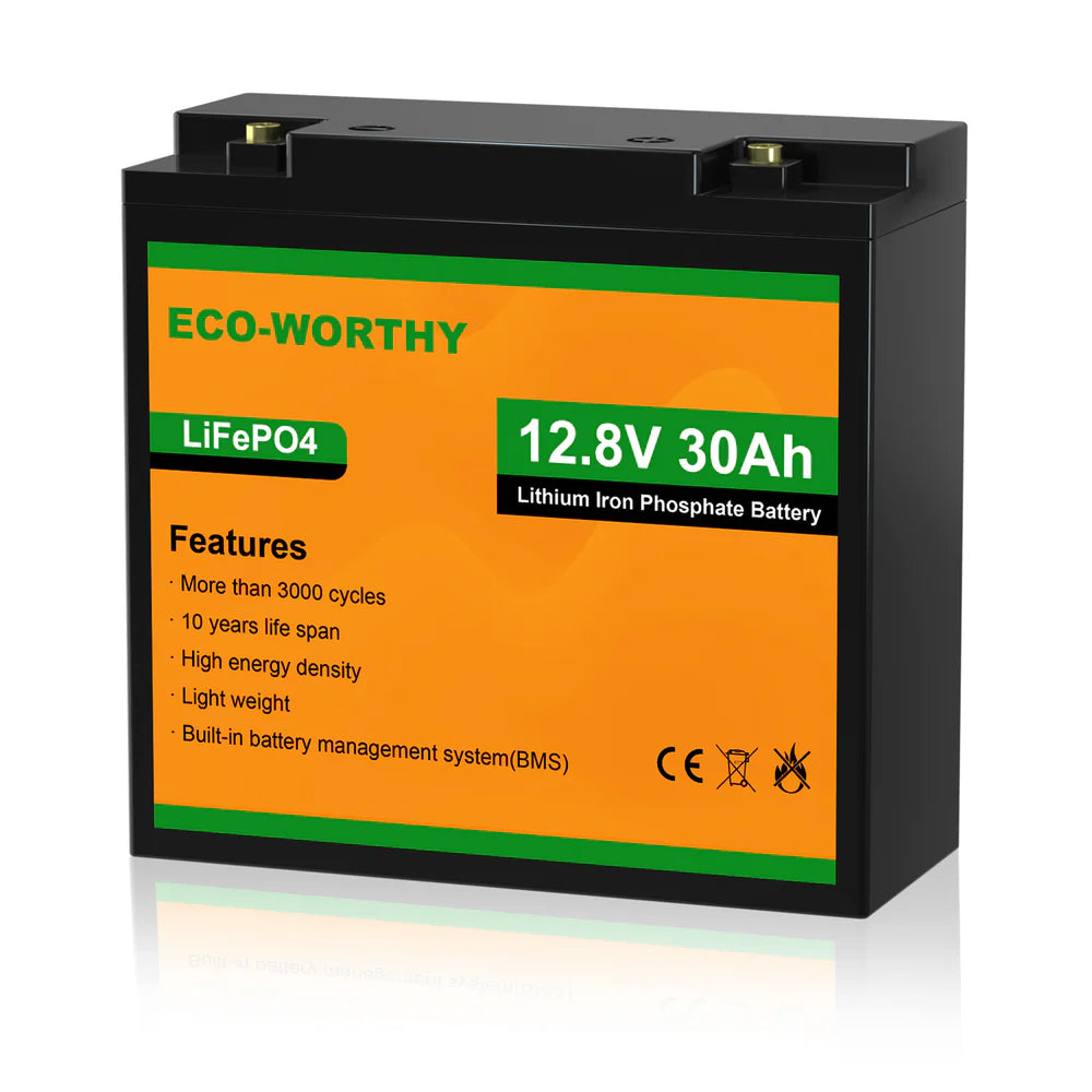 ECO WORTHY 12V 10Ah 30Ah LiFePO4 Lithium Iron Phosphate Battery - Rechargeable Deep Cycle Battery for Solar Power, RV, Marine, and Off-Grid Applications