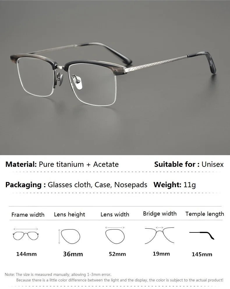 Aimee Unisex Semi-Rimless Square Titanium Acetate Eyeglasses 949105 - Lightweight Durable Glasses for Work, Reading & Fashion