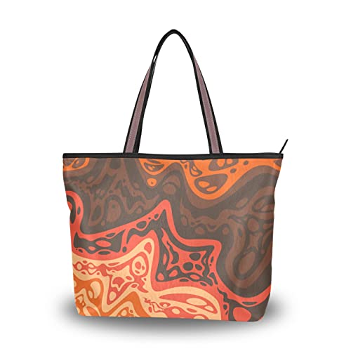 Abstract Lava Print Tote Bag for Women - Large Capacity Zippered Grocery Bag, Fashionable Purse for Daily Use, Work & Travel - Available in 2 Sizes