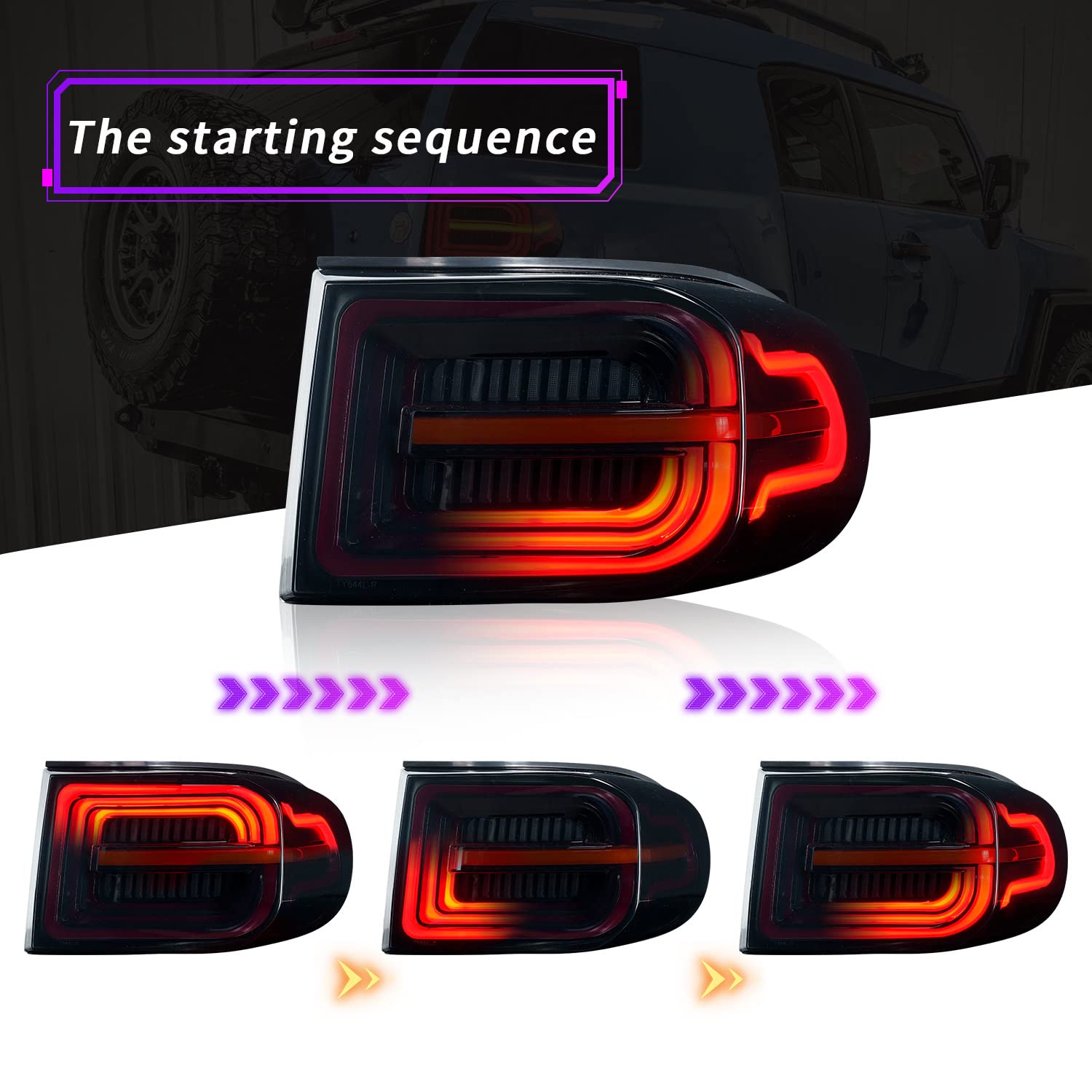 2007-2021 Toyota FJ Cruiser LED Sequential Tail Lights - Smoked Dynamic Rear Light Assembly with Plug & Play Installation (Pair) - Perfect for Off-Roading & Night Driving