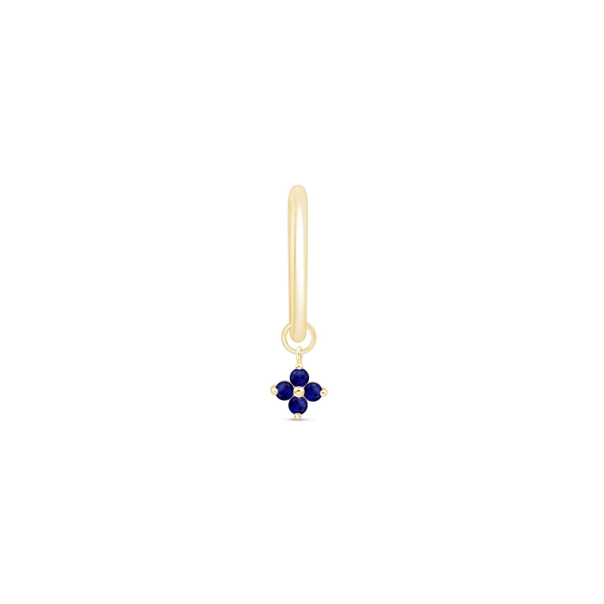 14k Yellow Gold Sapphire Clover Charm Hoop Earrings - Perfect for St. Patrick's Day, Birthdays & Everyday Elegance