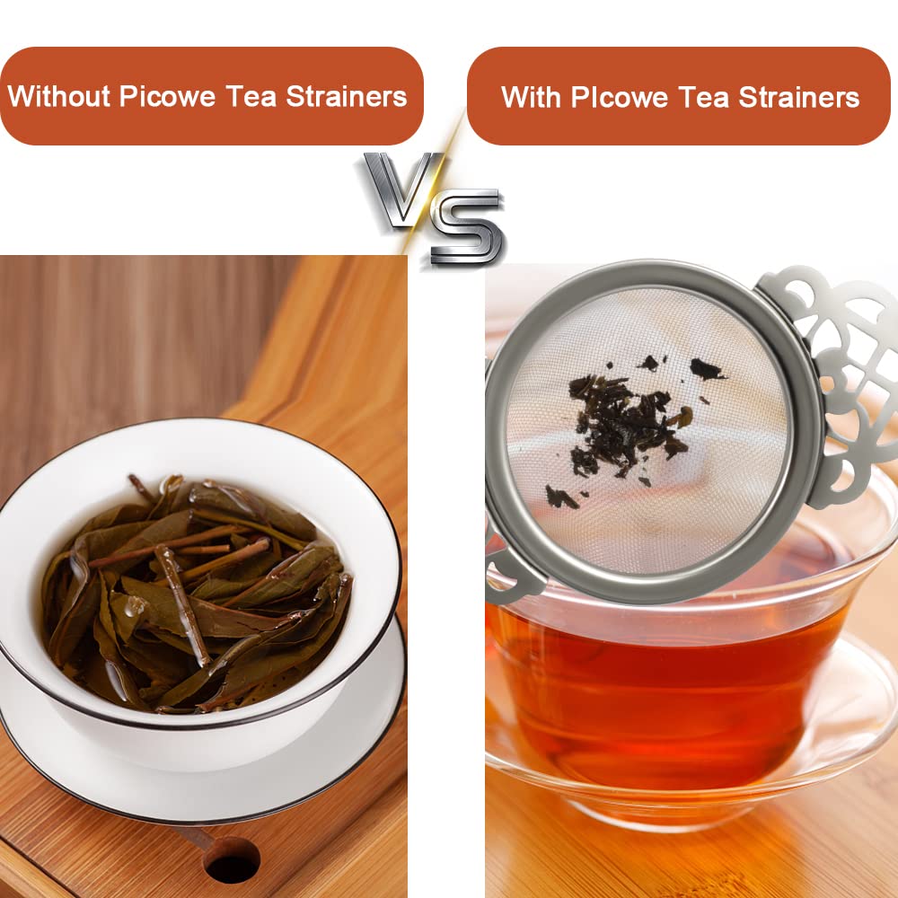 Picowe 4 Pack Stainless Steel Fine Mesh Tea Strainer Bowl - Perfect for Loose Leaf Tea in 2.5-4 Inch Cups | Ideal for Home, Office & Tea Ceremonies