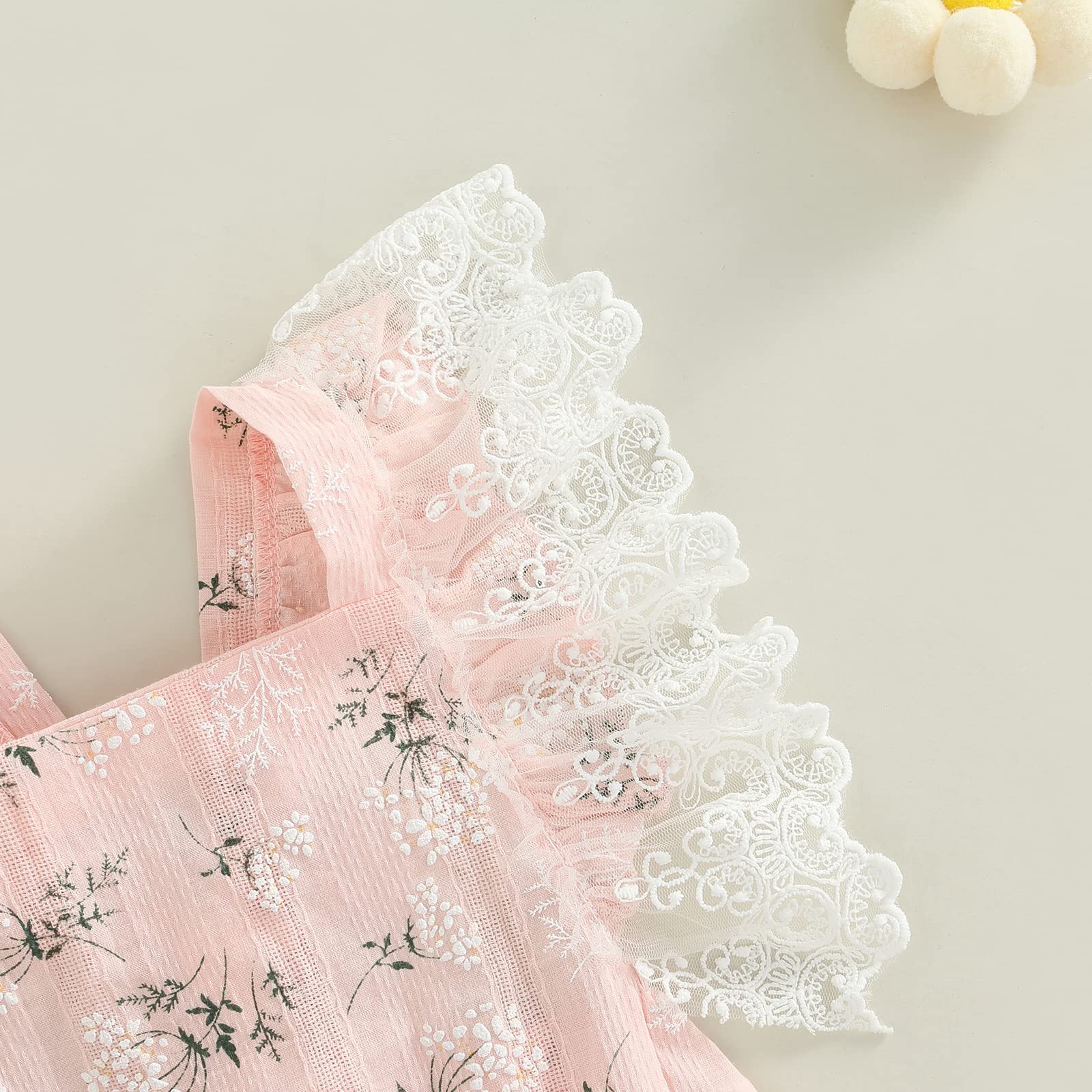 Newborn Baby Girl Romper Outfit - Lace Flutter Sleeve Floral Bodysuit One-Piece Summer Clothes | Perfect for Photoshoots, Parties & Daily Wear