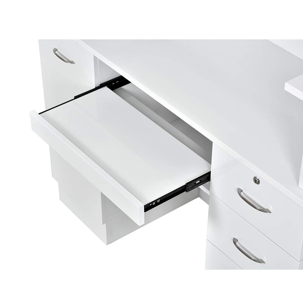 Modern White LED Reception Desk with Storage - Professional Office Furniture for Lobby, Waiting Area & Front Desk - Durable & Stylish Workspace Solution