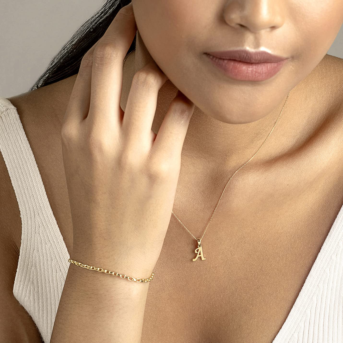 14K Solid Gold Custom Initial Necklace for Women - Personalized A-Z Letter Pendant with 18