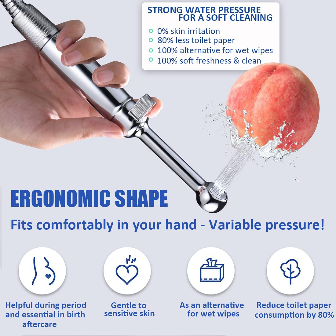 Brass Handheld Bidet Sprayer for Toilet - All Metal Diaper Sprayer with Backflow Preventer & Adjustable Water Jet - 7.2