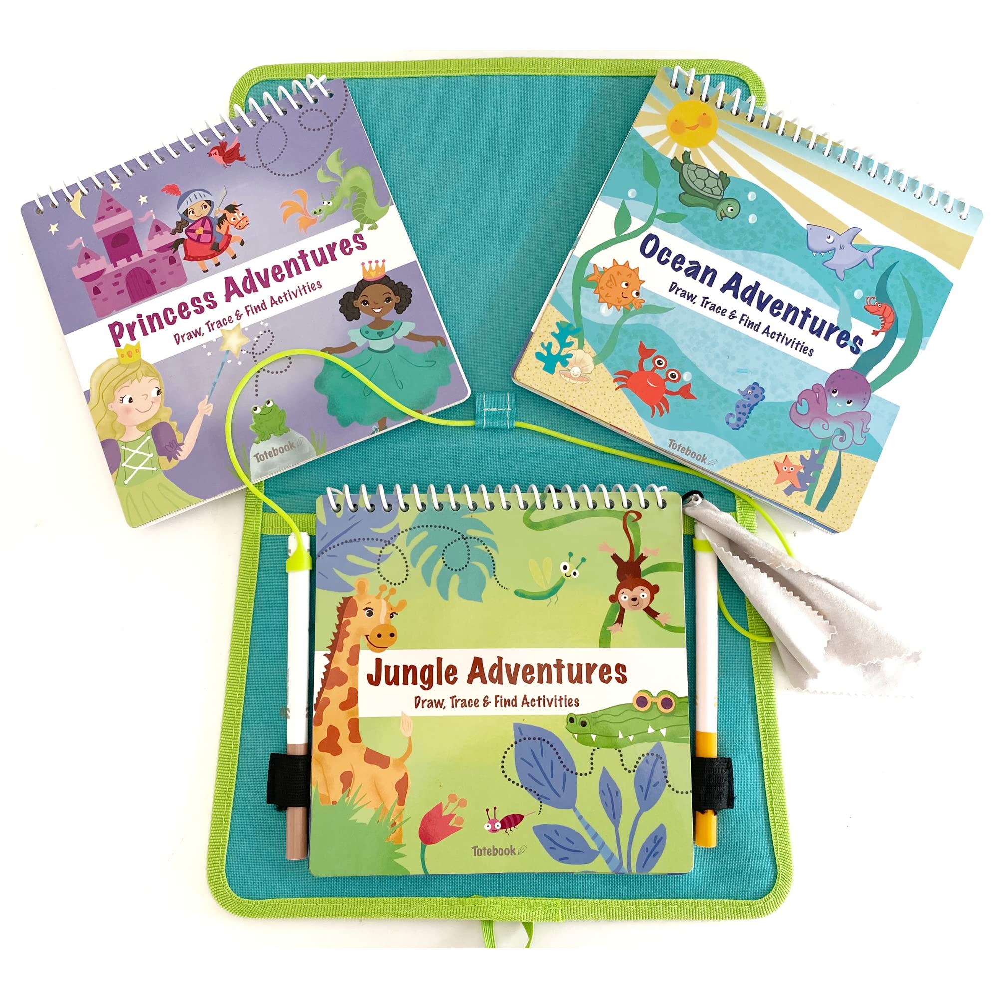 Dry Erase Activity Book Set for Kids Ages 4-7 - Includes 2 Bonus Activity Books, Washable Markers & Reusable Jungle Stickers | Screen-Free Learning for Coloring, Drawing & Mazes | Perfect for Travel, Classroom & Home Use