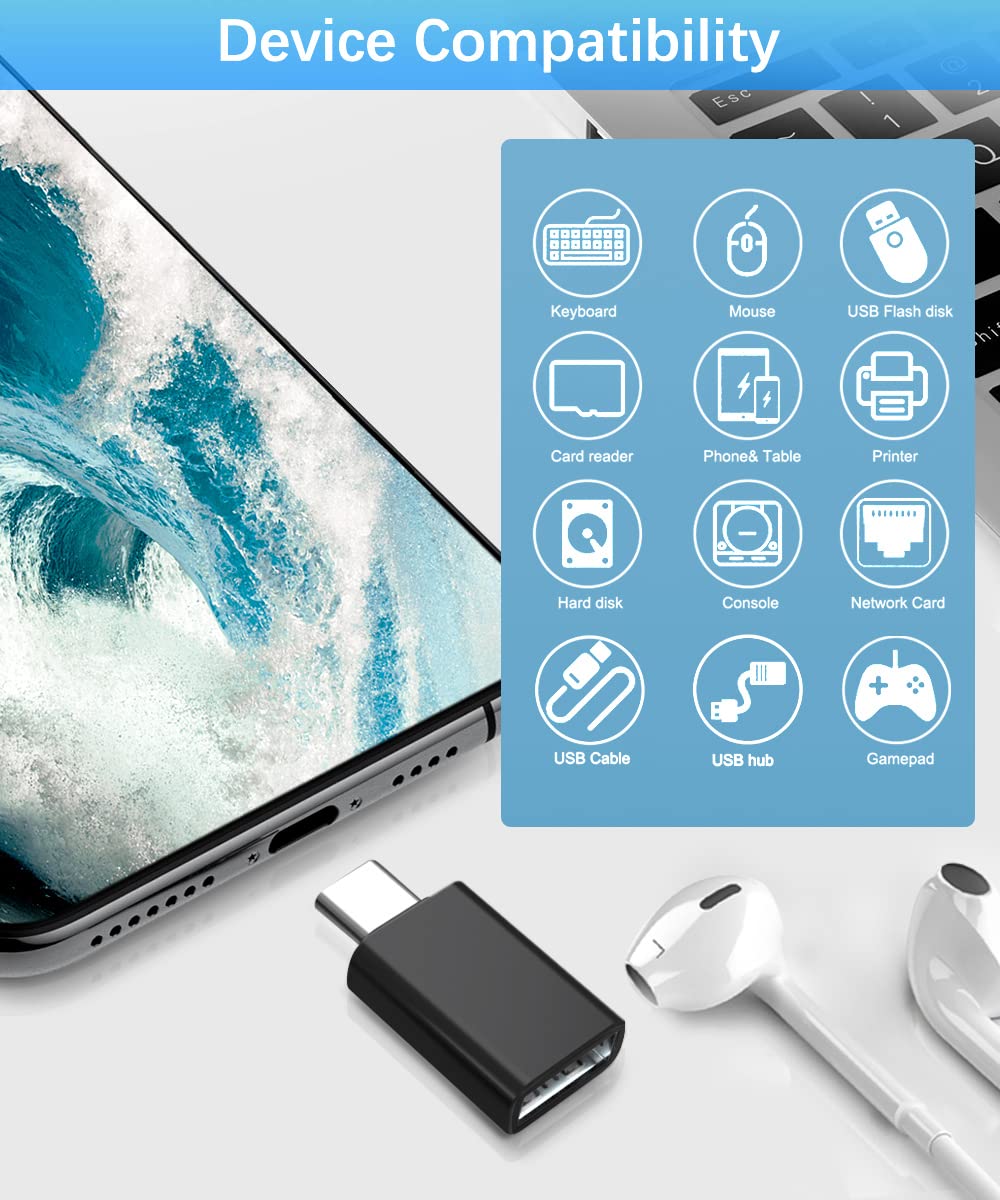 4-Pack USB to USB C Adapter & USB-C Male to USB 3.0 Female OTG Converter - Compatible with iPhone 16/15/14 Pro Max, Galaxy S23/S24, MacBook, Apple Watch - Fast Charging & Data Transfer for CarPlay, Mouse, Keyboard & More