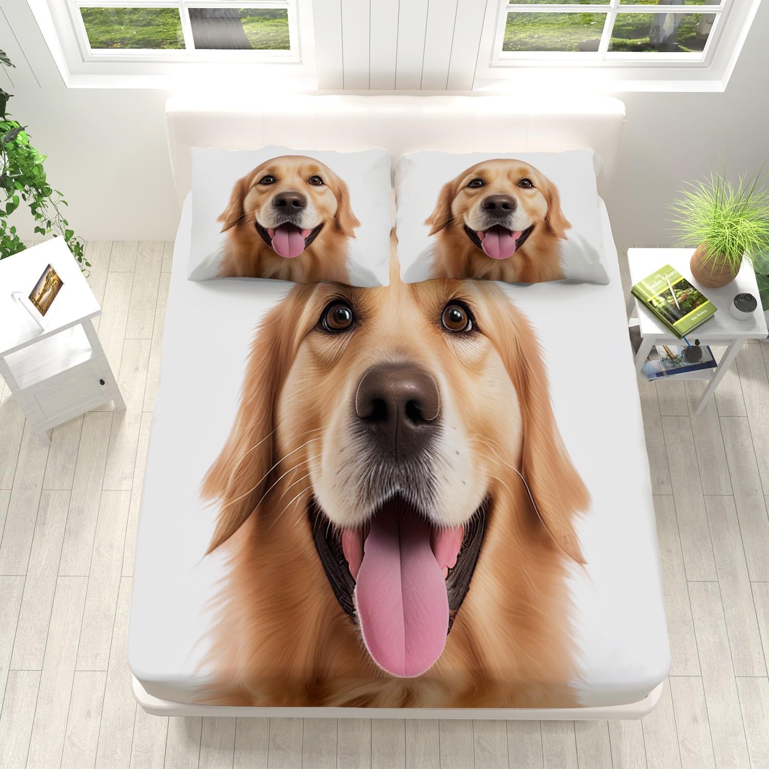 King Size 4-Piece Dog Lover Bed Sheet Set - Golden Retriever Print, Ultra Soft & Breathable Cooling Sheets with Deep 16