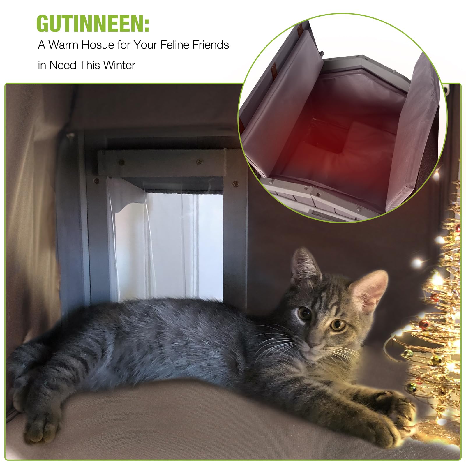 GUTINNEEN Insulated Weatherproof Outdoor Cat House - 2-Story Winter Shelter for Feral Cats with Escape Door | Perfect for Backyard, Garden & Cold Weather Protection