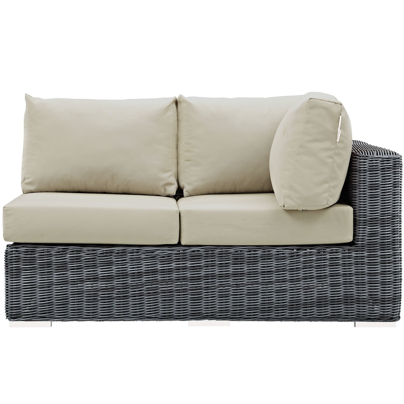 Modway Summon Wicker Rattan Outdoor Loveseat with Sunbrella Fabric - Right Arm Chaise Lounge in Antique Beige - Perfect for Patio, Garden, Poolside & Backyard Relaxation