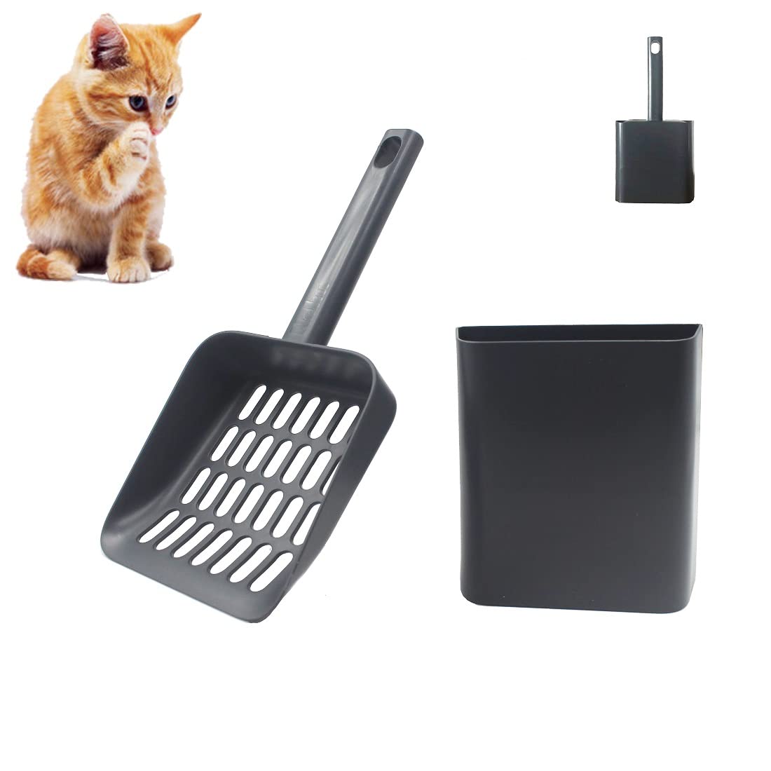 KYHSOM Cat Litter Scooper with Handle - Durable Plastic Litter Scoop for Easy Sifting & Cleaning - Storage-Friendly Design Fits All Cat Litter Boxes (Black) - Perfect for Daily Pet Waste Cleaning & Odor Control