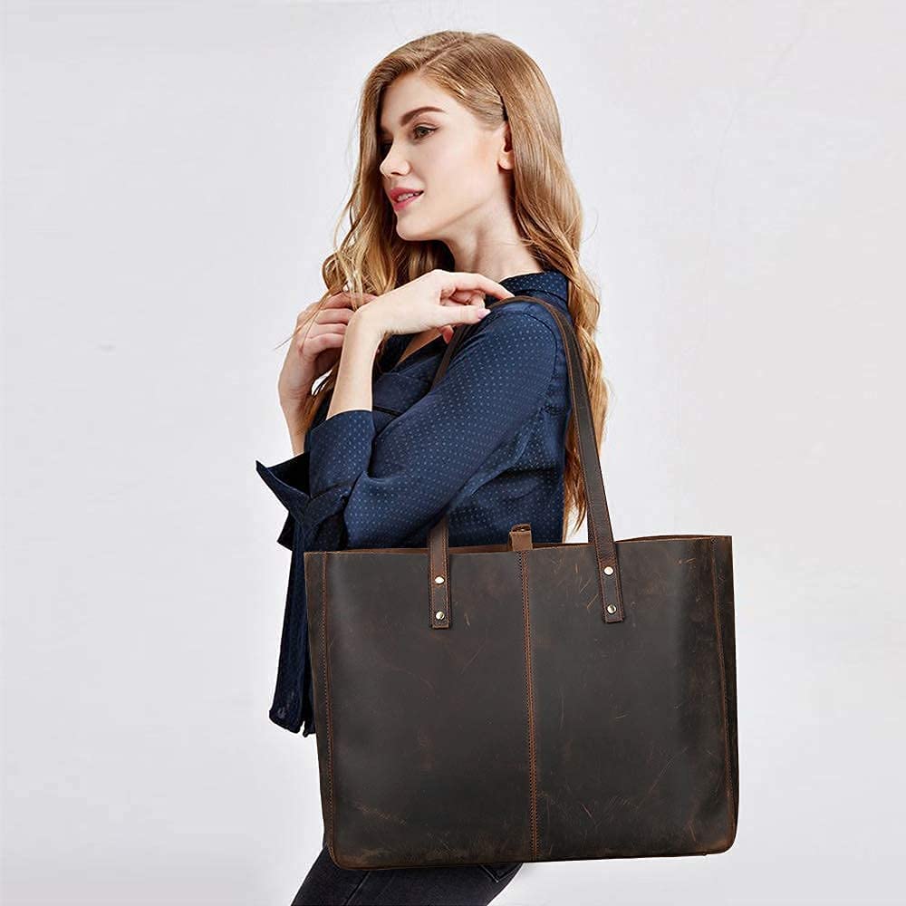 S-ZONE Genuine Leather Tote Bag for Women - Stylish Shoulder Handbag & Crossbody Purse Set | Perfect for Work, Travel & Everyday Use
