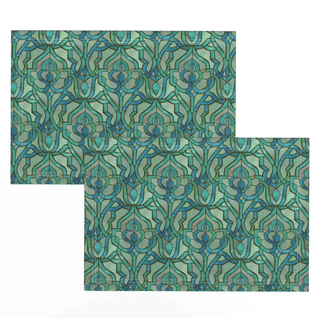 Premium Linen Cotton Canvas Placemats Set of 2 - Moroccan Mosaic Tiles Watercolor Stained Glass Design for Dining Table Decor | Perfect for Dinner Parties, Holiday Meals & Home Styling