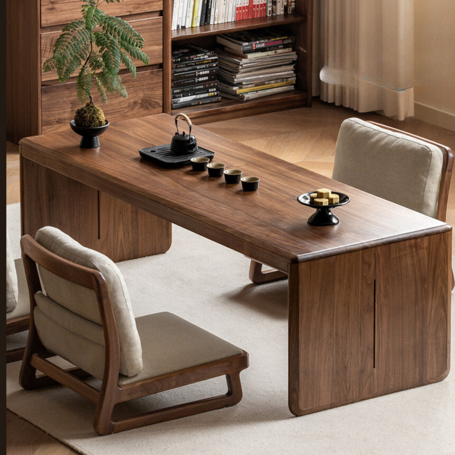 Premium Black Walnut Solid Wood Modern Coffee Table - Mid-Century Style Living Room Furniture for Home & Office Decor