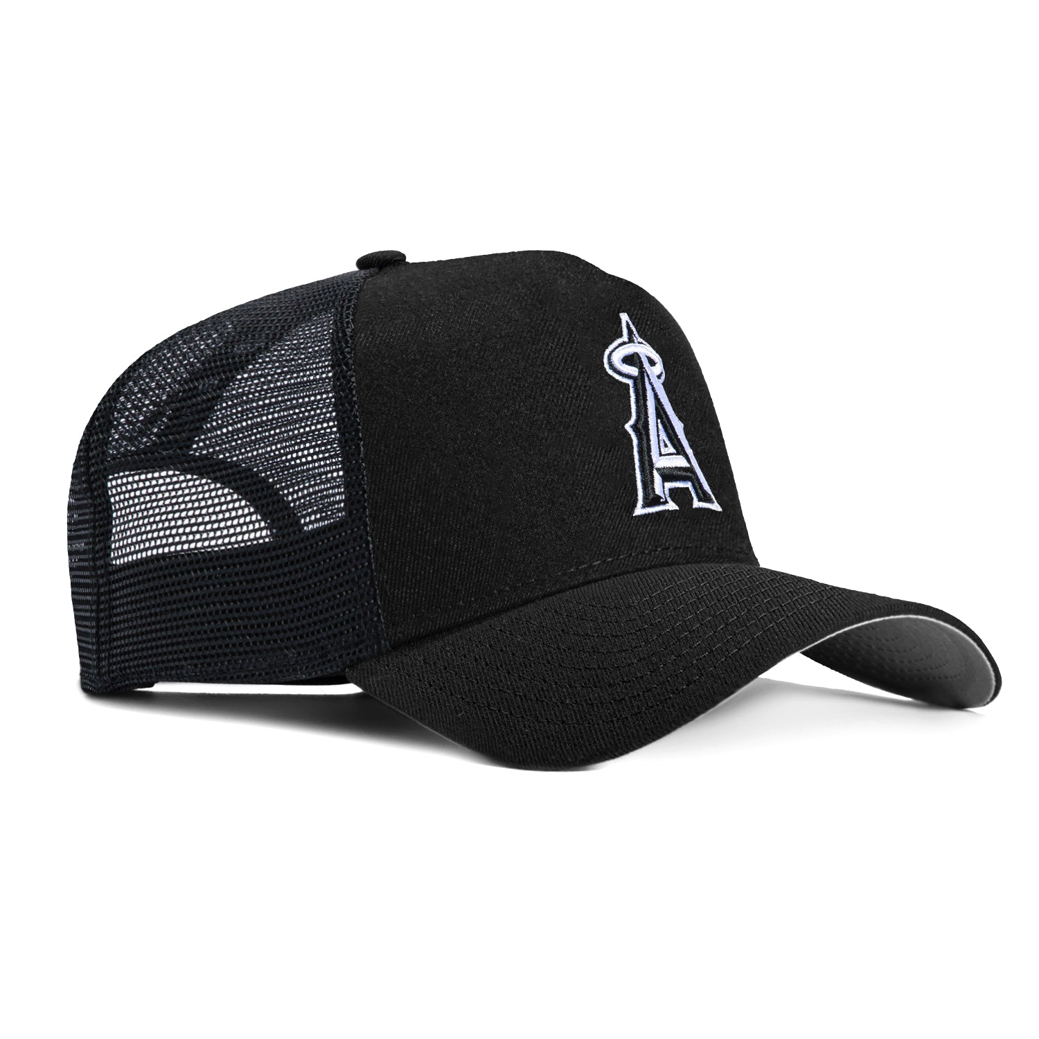 New Era 9Forty A-Frame Los Angeles Angels Snapback Trucker Hat - Black & White | Adjustable Baseball Cap for Men & Women | Perfect for Sports Games, Outdoor Activities & Casual Wear