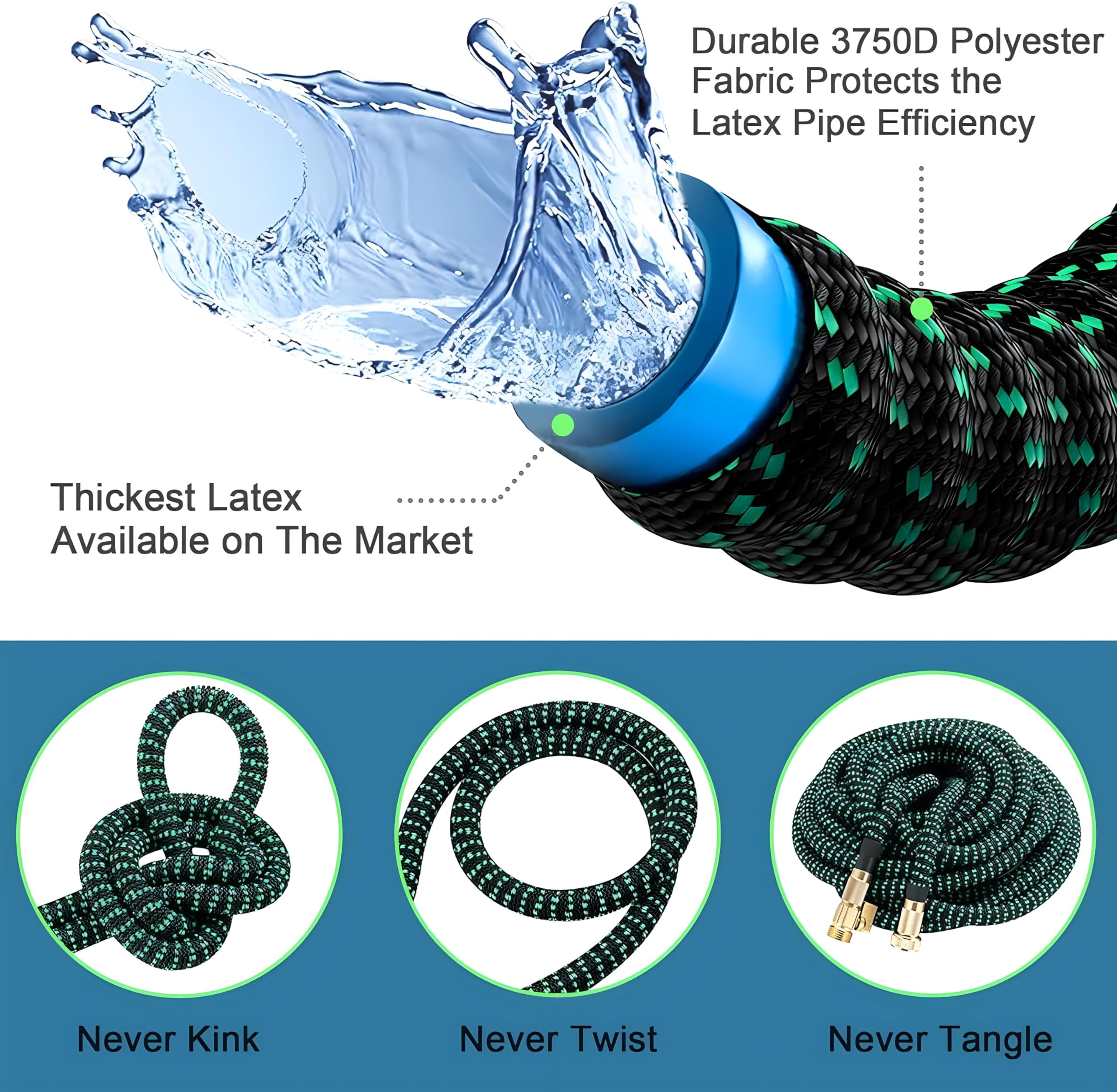 50ft Expandable Garden Hose with 10-Function Nozzle - Lightweight Flexible Water Hose with Durable Latex Core & Solid Brass Fittings - Perfect for Watering Plants, Washing Cars, and Outdoor Cleaning
