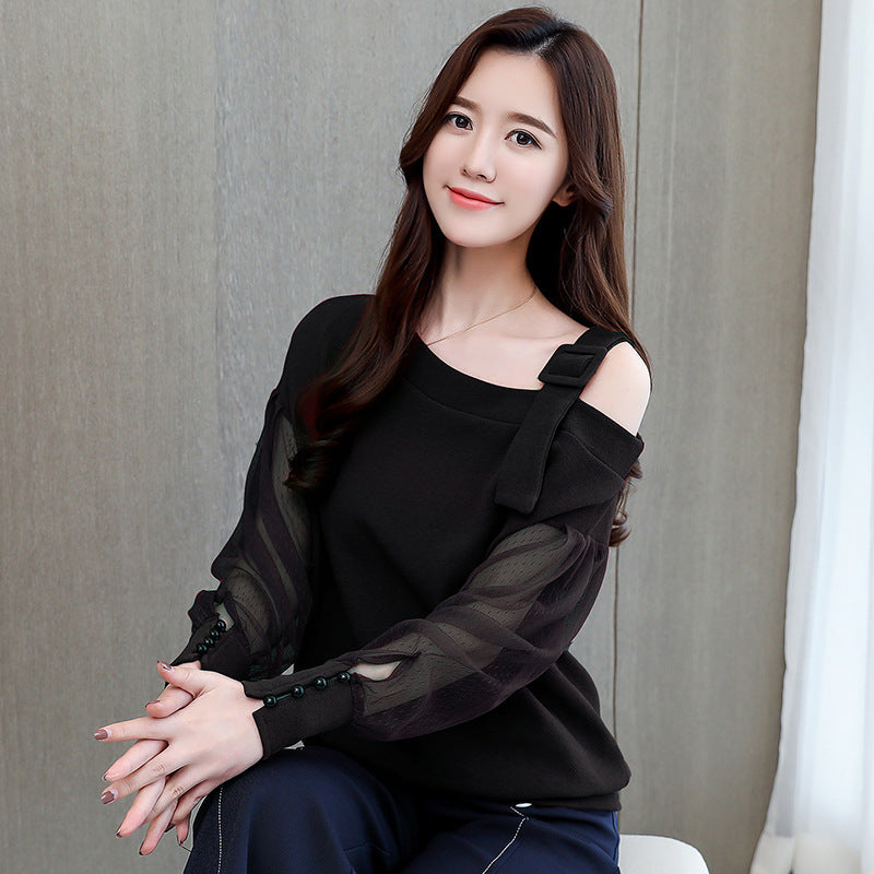 Stylish Autumn Long Sleeve Blouse for Women - Sexy Off Shoulder Top Solid Color Shirt - Perfect for Fall Outfits, Date Nights & Office Wear