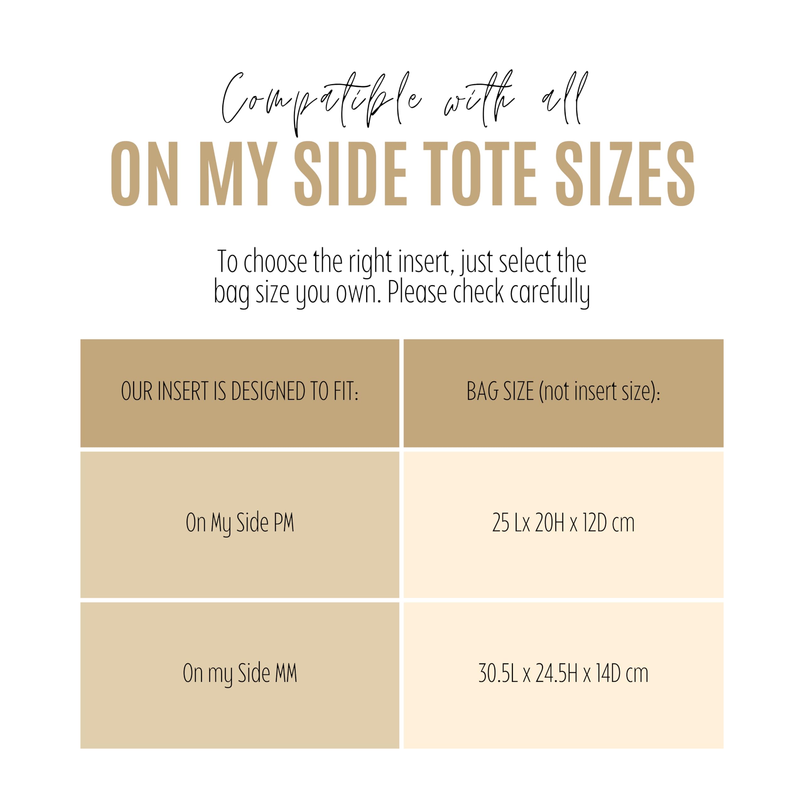 Premium LV On My Side MM & PM Bag Organizer Insert - Handmade 2mm Thick Sturdy Felt with Gold Zipper (Cream) - Perfect for Travel, Work & Everyday Use to Keep Your Designer Bag Neat & Organized