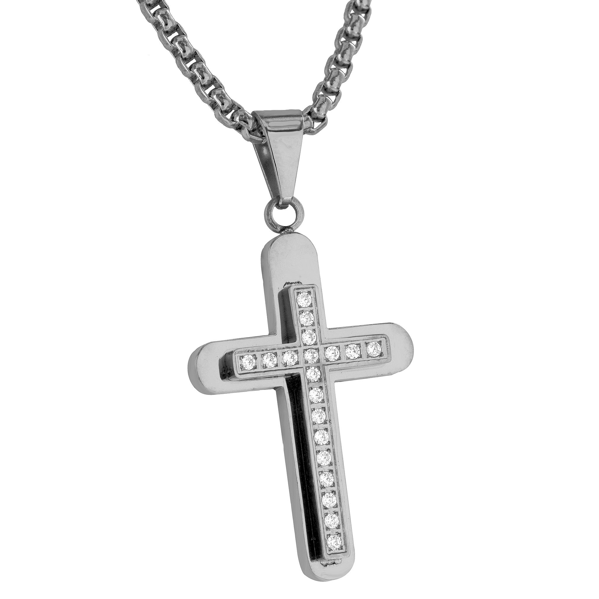 Stunning White Cross Pendant Necklace for Women - Stainless Steel with Simulated Diamonds - Hypoallergenic & Tarnish-Free - Perfect for Everyday Wear, Gift Giving & Religious Occasions