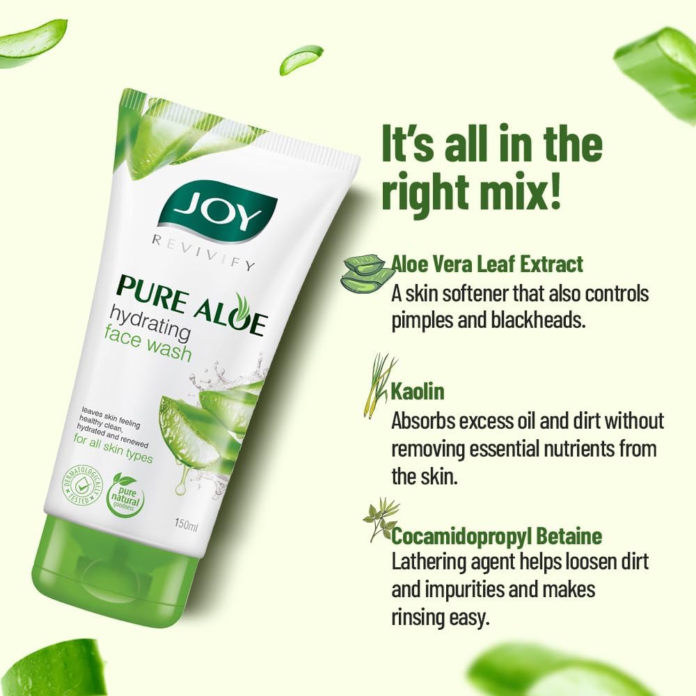 Joy Hydrating Aloe Vera Face Wash for Oily Skin - Oil Control & Deep Cleansing Gel | 150ml x 2 Pack | Non-Drying Formula for Summer Skincare | Perfect for Daily Use & Travel