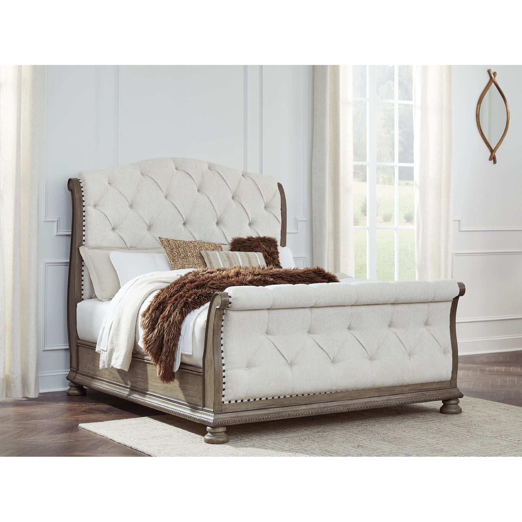 Ardenfield Queen Sleigh Bed Frame - Light Brown Finish - Elegant Bedroom Furniture for Master Suite or Guest Room