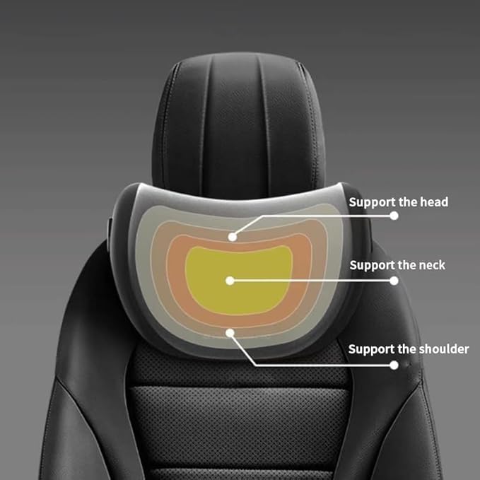 **CRENTILA Memory Foam Car Neck Pillow for Pain Relief - Adjustable Strap & Breathable Removable Cover (Gray) - Ideal for Long Drives, Travel, Office & Home Use**