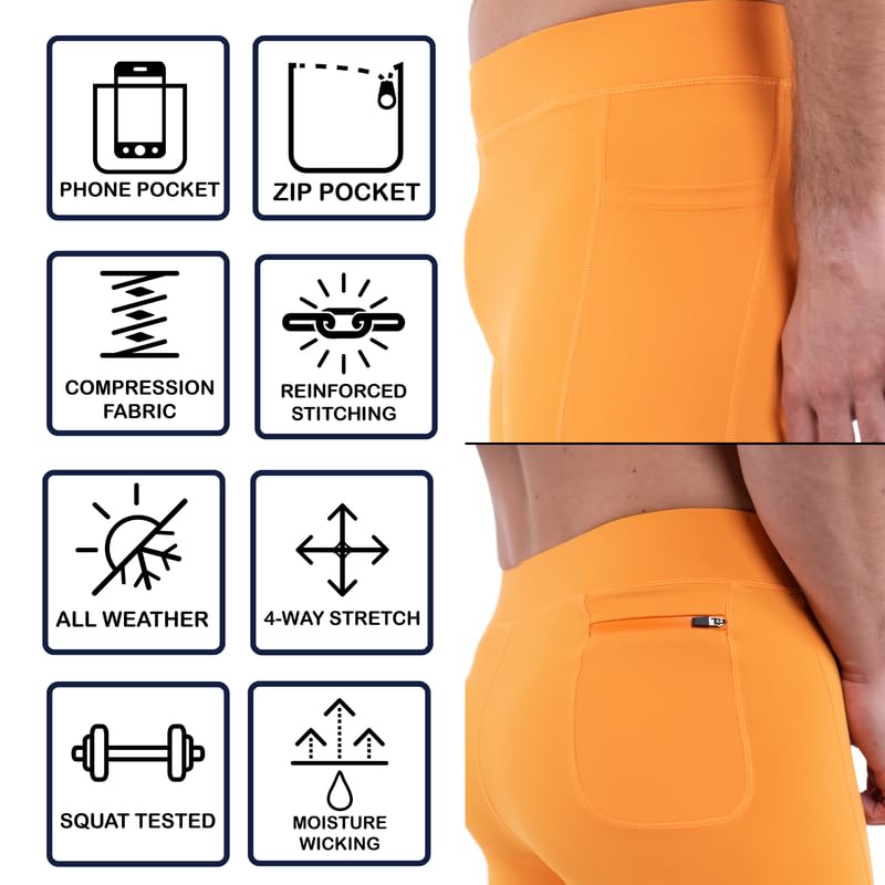 Kapow Meggings Performance Pro Range - Men's Compression Leggings with Pockets for Running, Gym & Workout | Moisture-Wicking & Breathable for High-Intensity Training