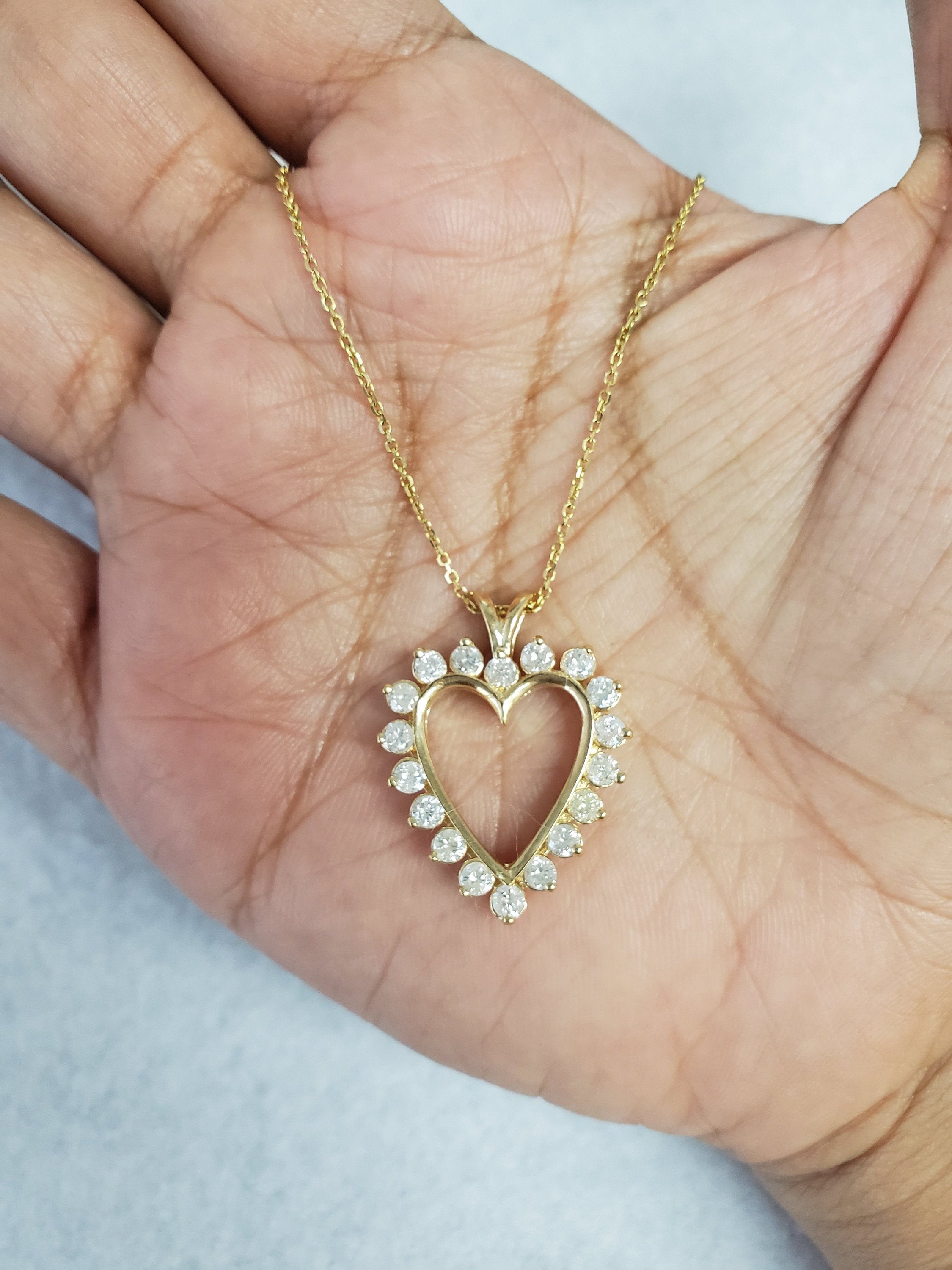 1.37cttw Diamond Cutout Heart Necklace - 14k Yellow Gold Pendant for Women, Valentine's Day Gift, Anniversary Jewelry, Bridal Party, Romantic Occasions