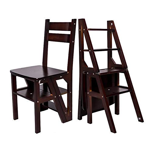 Solid Wood 4-Step Folding Ladder Stool - Multifunctional Step Stool Chair for Home, Kitchen, Bathroom & Garage | Compact Space-Saving Design for Reaching High Shelves, Changing Light Bulbs & Home Organization