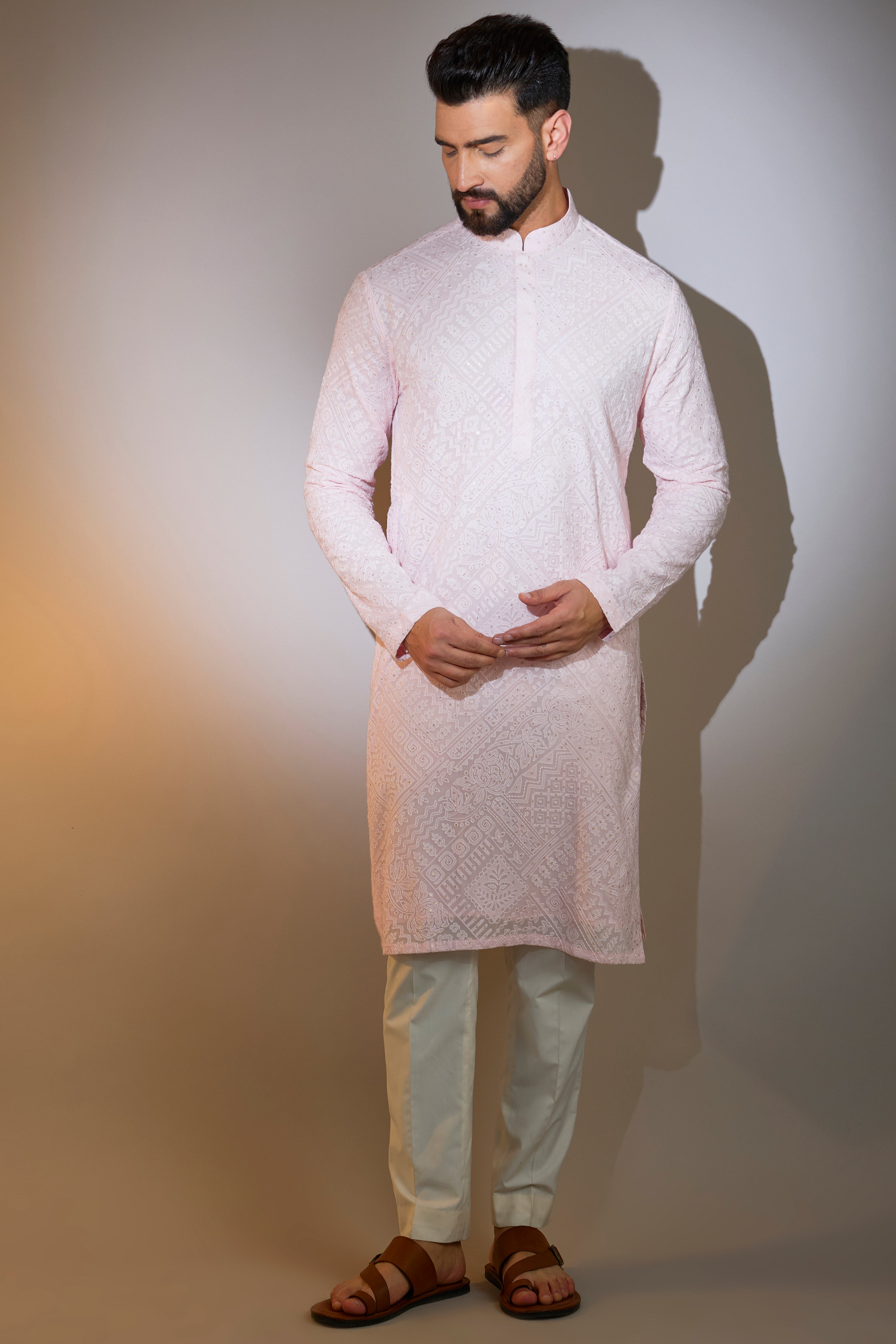 Elegant Powder Pink Chikankari Kurta for Women - Traditional Indian Embroidered Tunic - Perfect for Festivals, Weddings & Casual Wear