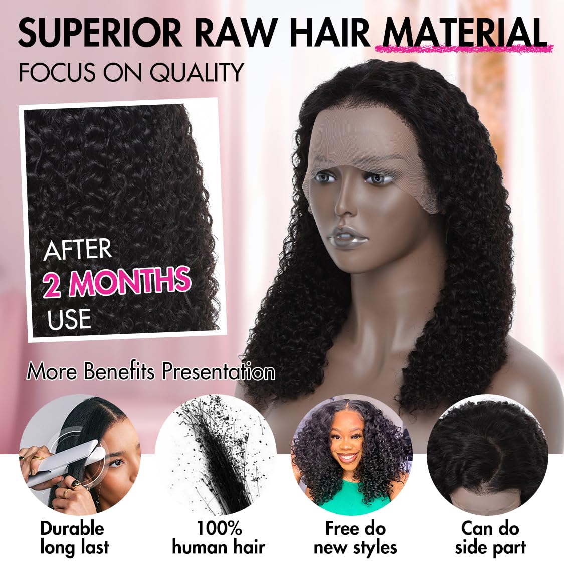 Larima Short Curly Human Hair Wig - 200% Density 13x4 HD Lace Front Wig, Glueless Wear & Go, Pre-Plucked with Baby Hair, Jerry Curly Style, Soft & Natural Black (14 Inch) - Perfect for Daily Wear, Cosplay, and Special Occasions