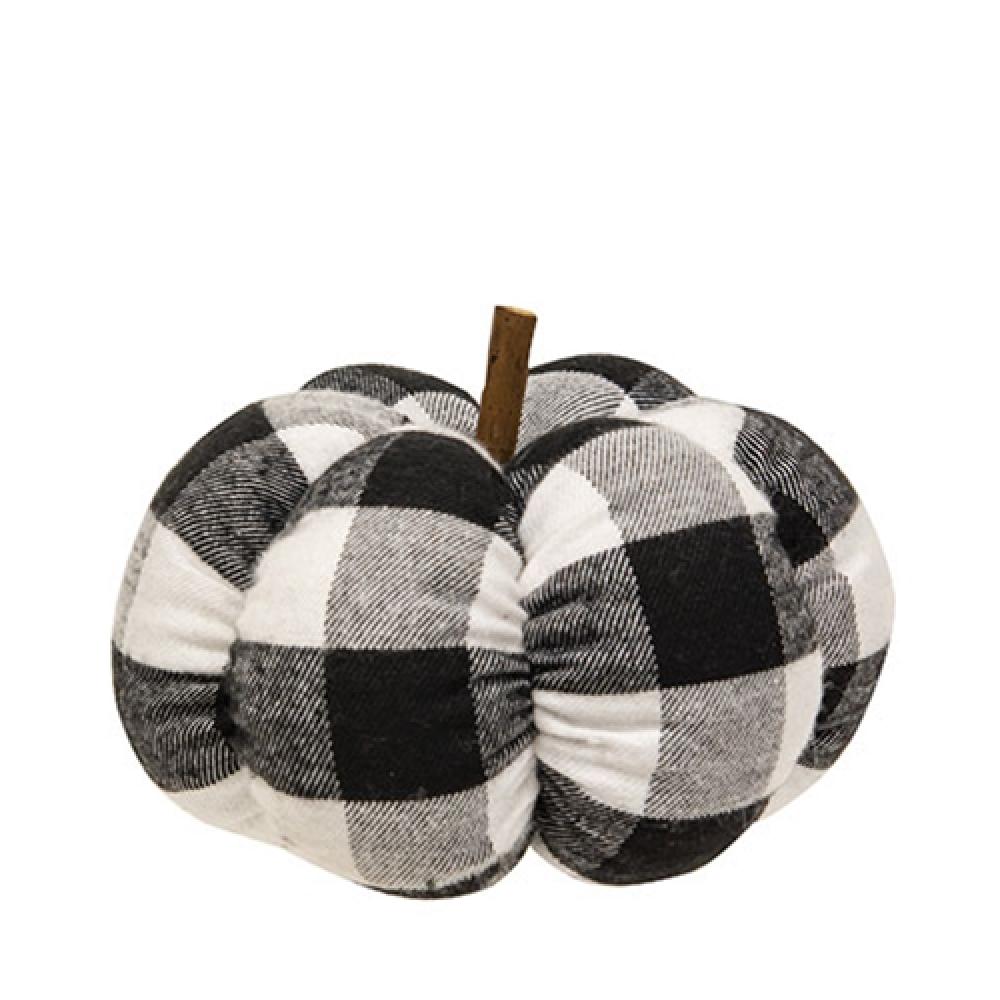 Black and White Buffalo Check Plush Stuffed Pumpkin - 5