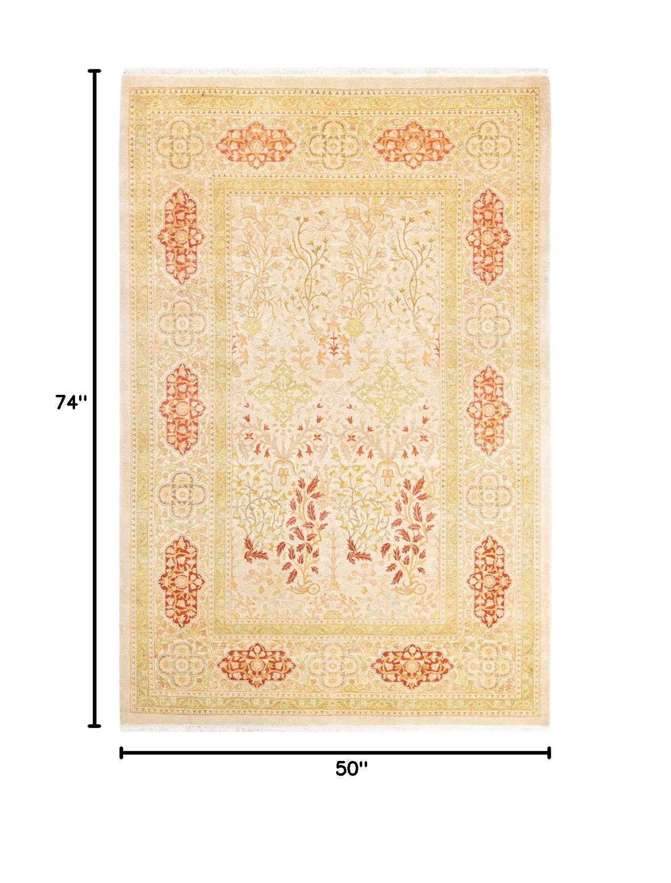Handmade Wool Oriental Mogul Ivory 4x6 Area Rug - Traditional Hand-Knotted One-of-a-Kind Design for Living Room, Bedroom & Dining Room Decor