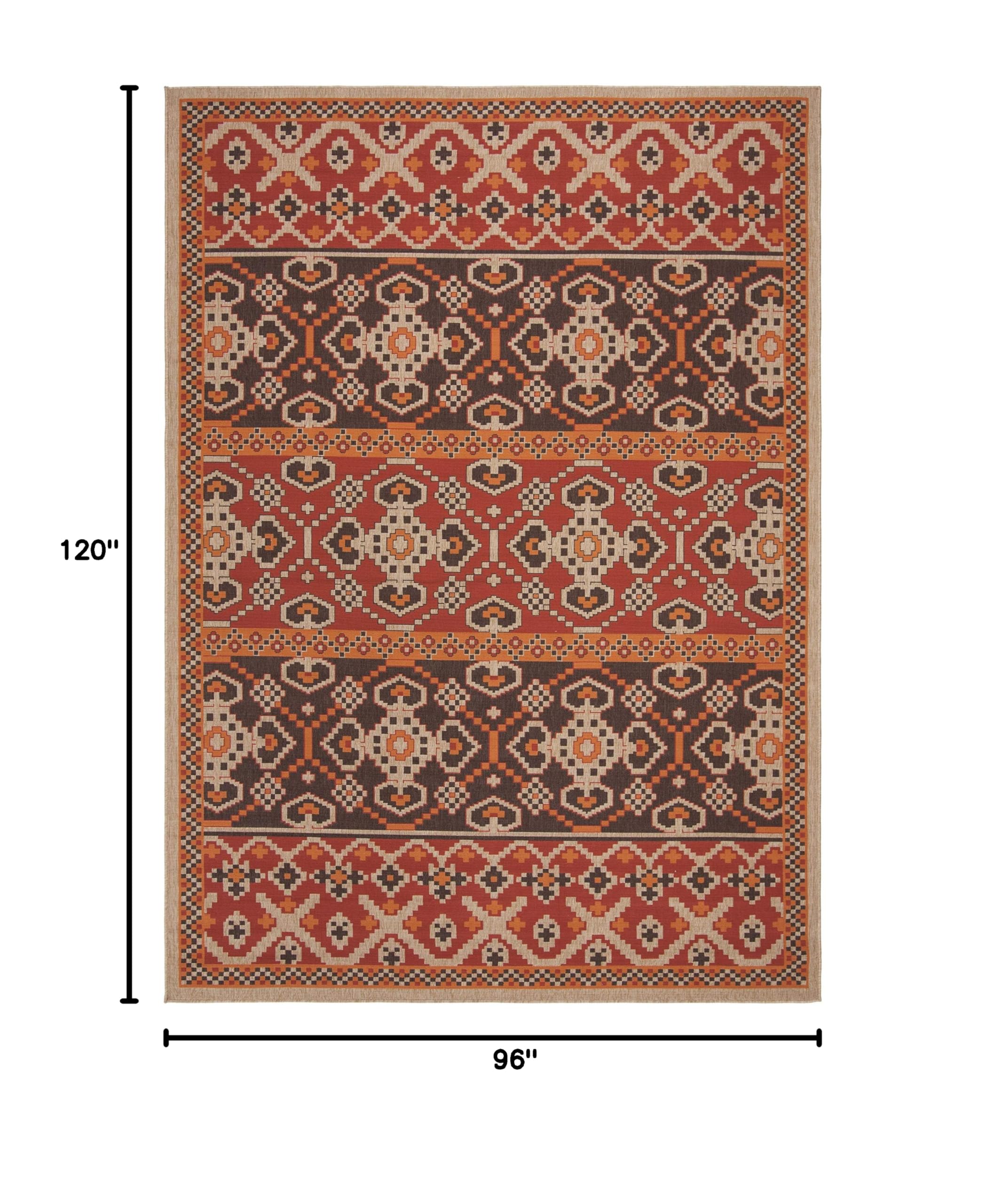 SAFAVIEH Veranda Collection 8' x 10' Red & Chocolate Boho Design Non-Shedding Area Rug - Easy Care Indoor/Outdoor Washable Rug for Living Room, Bedroom, Patio, Backyard & Mudroom (VER093-0332)