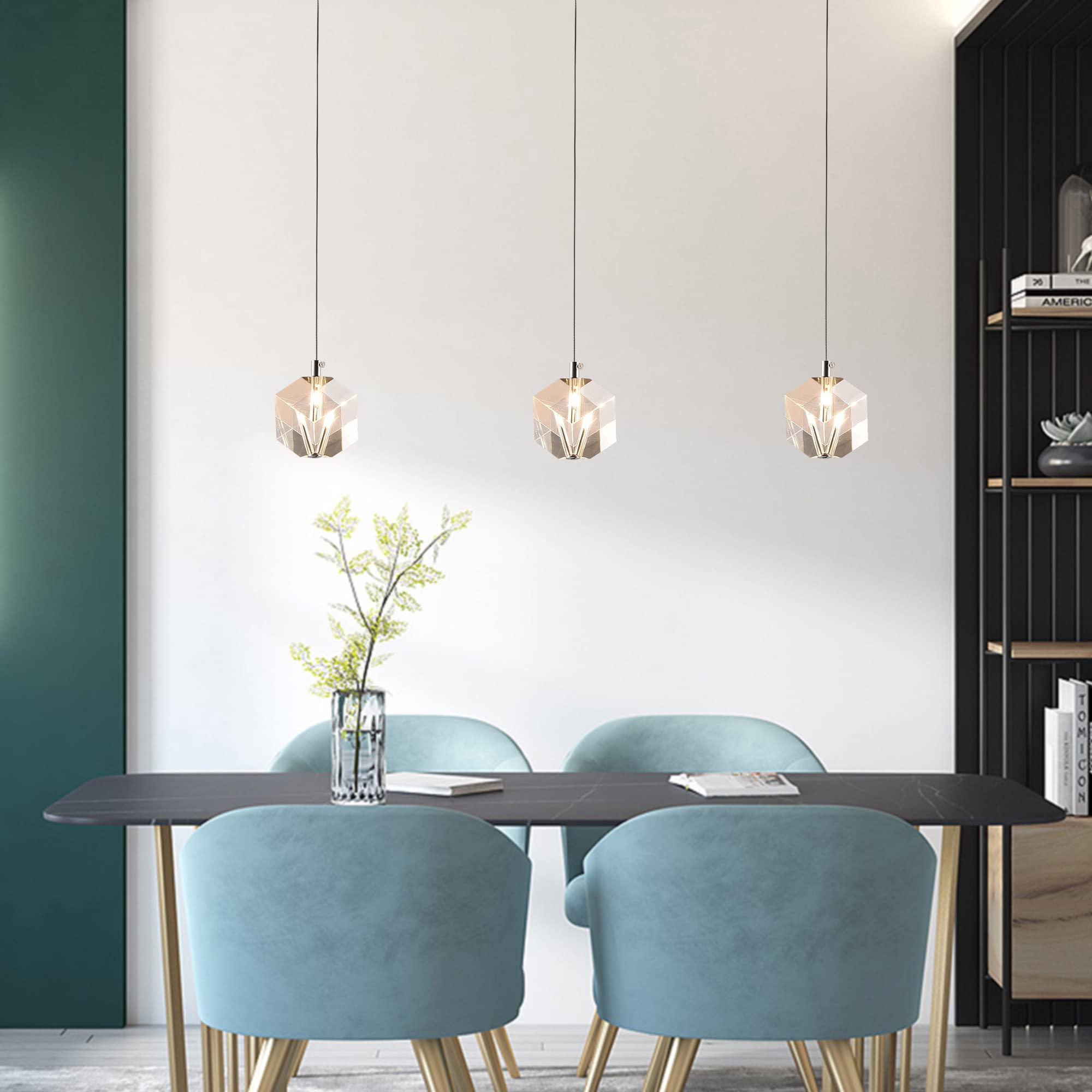 Modern Round Crystal Pendant Light - Chrome Single Raindrop Chandelier for Kitchen Island, Bedroom, Bathroom, Foyer & Dining Room - Farmhouse & Contemporary Decor Lighting Fixture (1-Light)