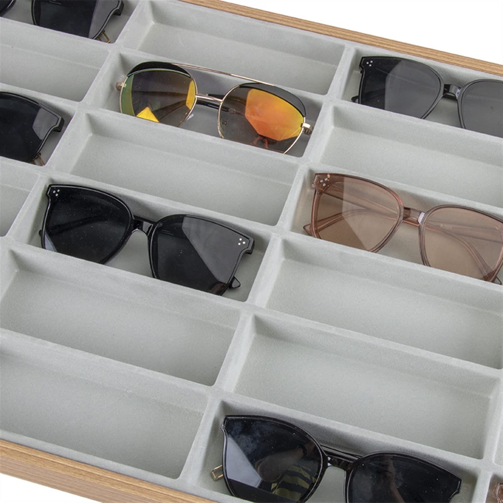 24 Grid Velvet Sunglasses Display Rack - Glasses Storage Cabinet & Organizer Tray for Retail Stores, Boutiques, and Home Use (Inner White)