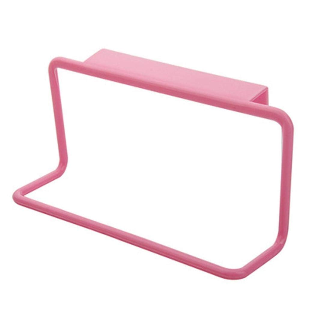 Juesi Pink Kitchen Towel Holder - Over Cabinet Door Hook, Hand Towel Bar, Dish Cloth Hanger for Bathroom & Kitchen Organization