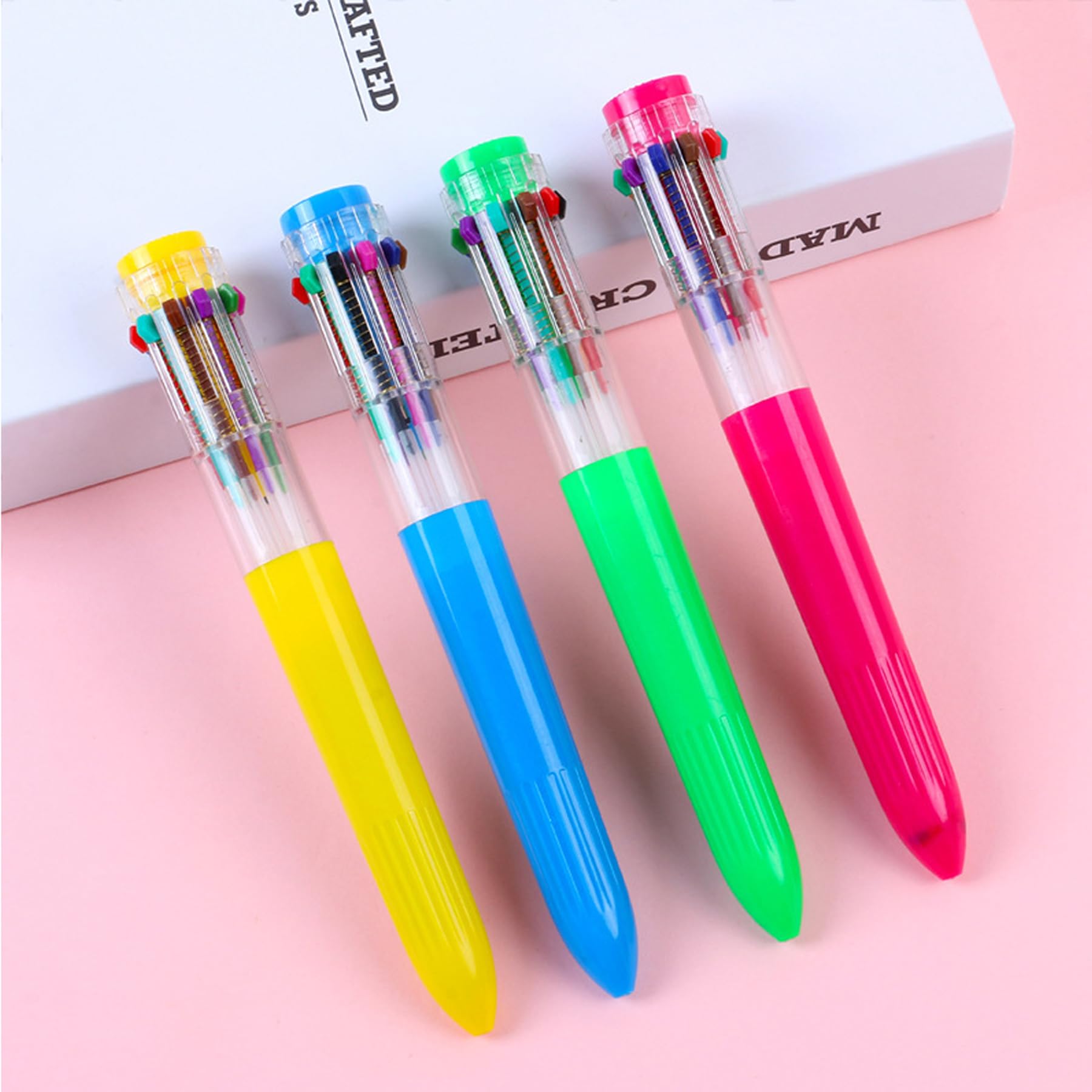 HeTaoCat 10-in-1 Multicolor Pens 3 Pack - 0.5mm Fine Point Retractable Ballpoint Pens with Transparent Barrel (10 Vibrant Colors) - Perfect for Office, School, Note Taking, Journaling & Art Projects