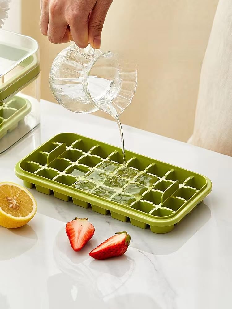 2 Pack Purple Ice Cube Tray Set with Lid & Storage Bin - 64 Ice Cube Molds for Perfect Cocktails, Smoothies & Party Drinks - BPA Free Freezer Tray for Home, Bar & Office Use