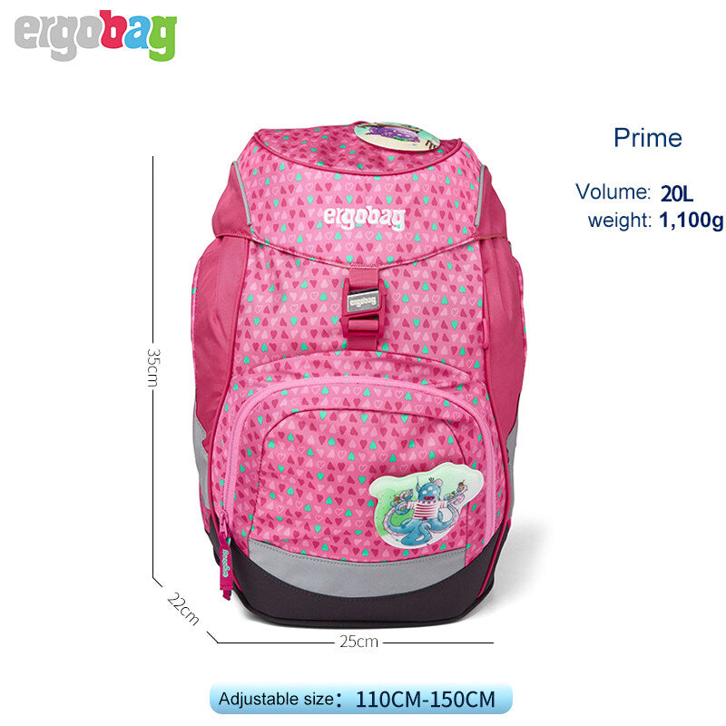 ergobag Prime School Backpack for Kids - Lightweight & Ergonomic Design, Pink Bear Print | Perfect for School, Travel & Daily Use