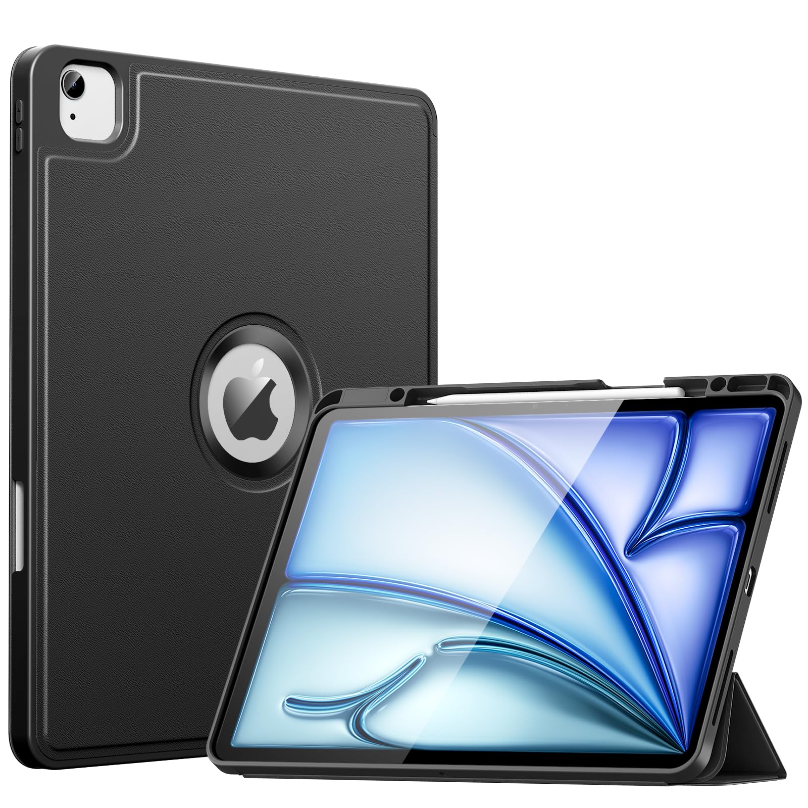 MoKo iPad Air 13 inch Case (M3 2025/M2 2024) & iPad Pro 12.9 Case 6th/5th Gen (2022/2021) - Ultra-Thin Protective Cover with Apple Pencil Holder, Trifold Stand, Auto Wake/Sleep - Perfect for Work, Travel & Home Use - Black
