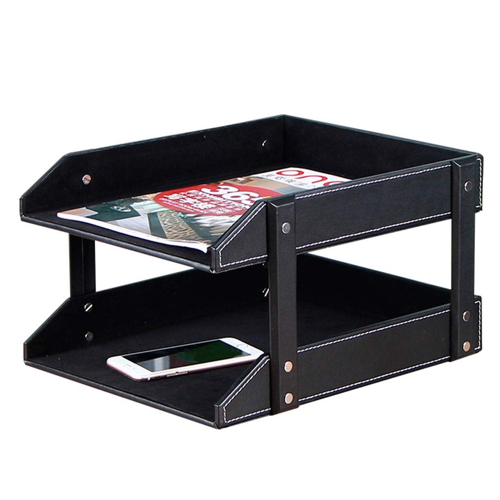 Premium Leather Desk Organizer - 2-Tier File Holder & Stackable Document Tray for Office, Home, or School Organization | Perfect for Paper, Files, and Stationery Storage