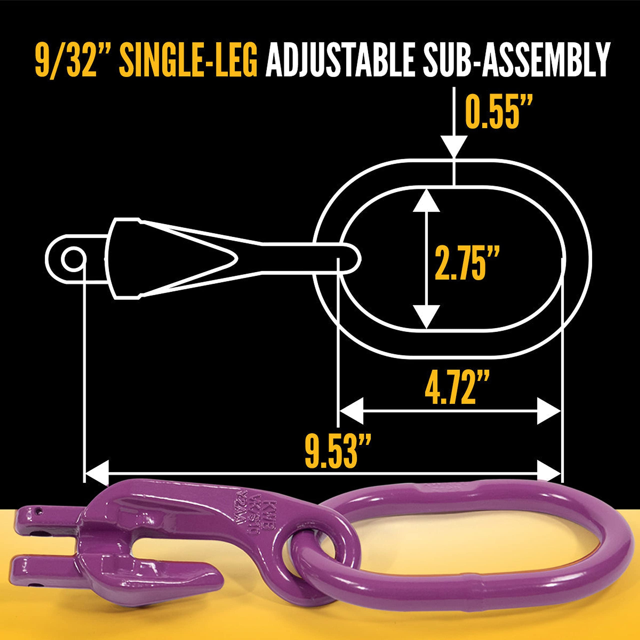 9/32 Inch x 10 Foot Adjustable 1-Leg Chain Sling with Self-Locking Hook - Grade 100 Alloy Steel Overhead Lifting Sling for Heavy Cargo - Ideal for Construction, Warehousing & Industrial Material Handling