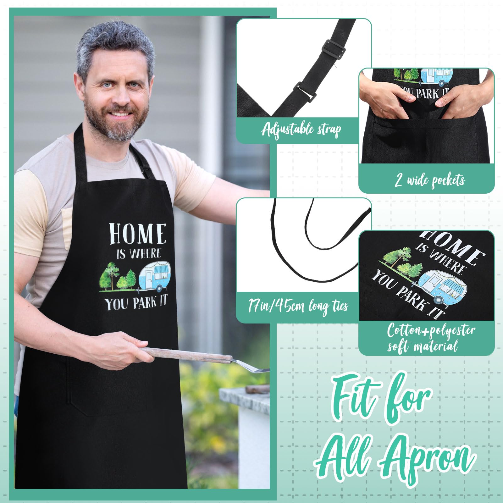 Suhine 7-Piece Camping Gift Set with 2 Kitchen Towels, Bamboo Cutting Board, Apron, Oven Mitt & 2 Pot Holders - Perfect for RV, Outdoor Cooking & Camper Kitchen Decor