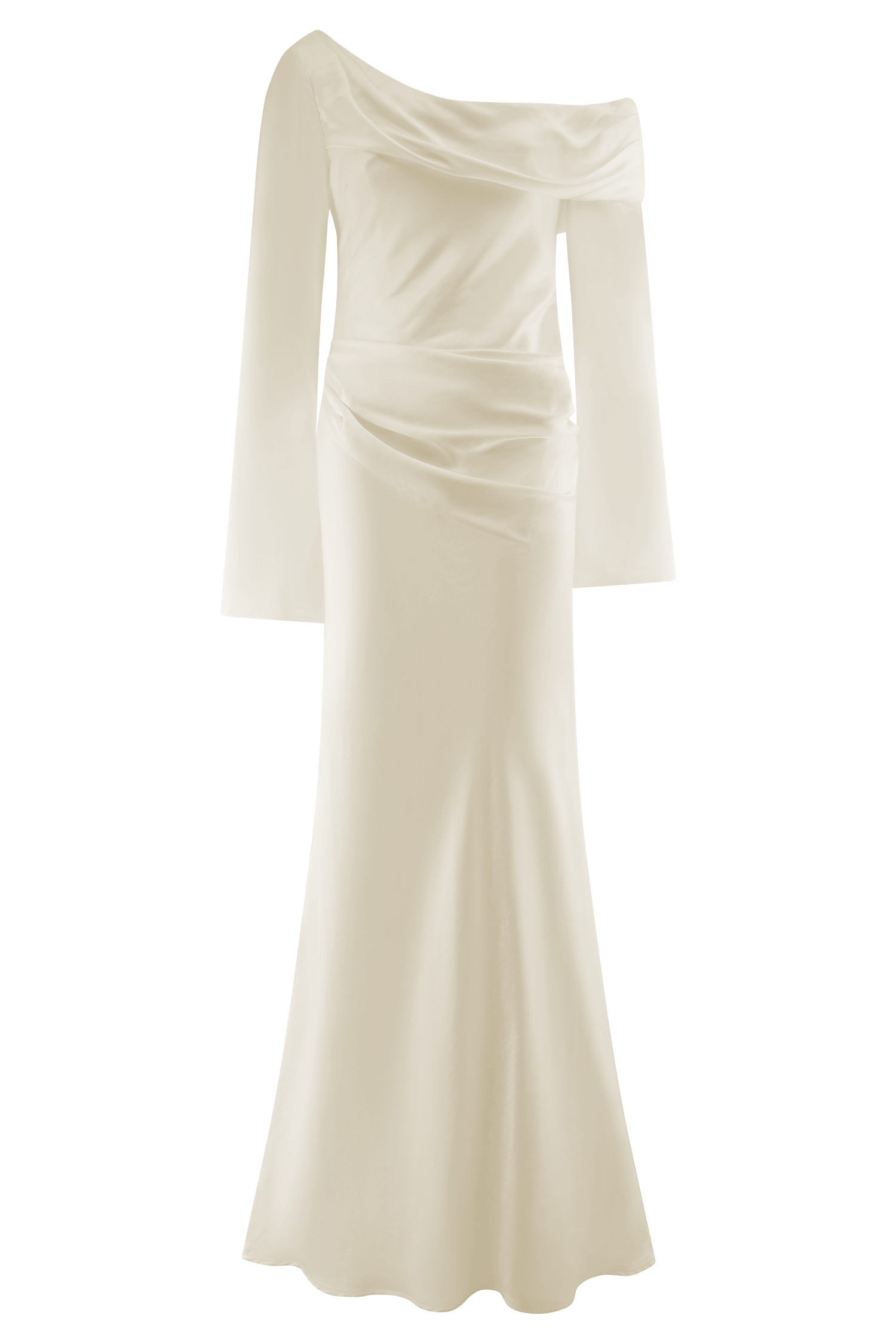 Elegant Iris Long Sleeve Satin Maxi Dress in Blush Gold - Perfect for Weddings, Parties & Formal Events