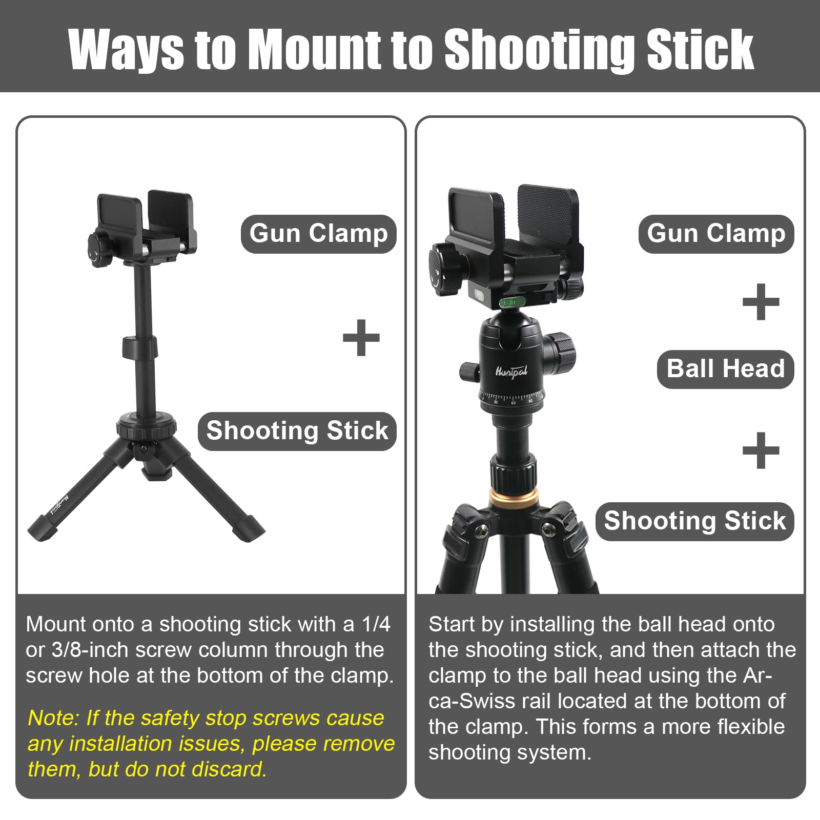 HUNTPAL Gun Clamp Rifle Saddle Mount - Hunting Shooting Tripod Rest with Quick Release Arca-Swiss Rail, Precision Ball Head & Adapter - Perfect for Long Range Shooting, Hunting, and Outdoor Photography